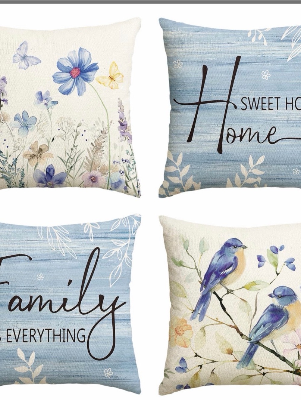 Floral & Bluebird Decorative Throw Pillow Set - Blue, Cream